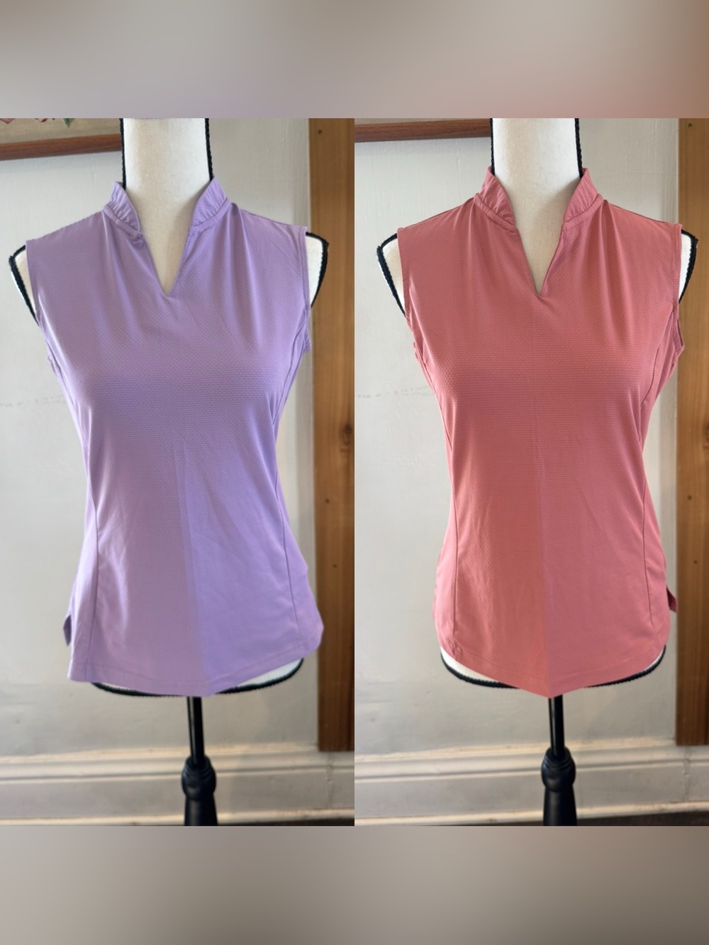 Sleeveless V-Neck Athletic Tank Tops - Lavender & Dusty Rose